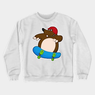 Mole as Skater with Skateboard & Helmet Crewneck Sweatshirt